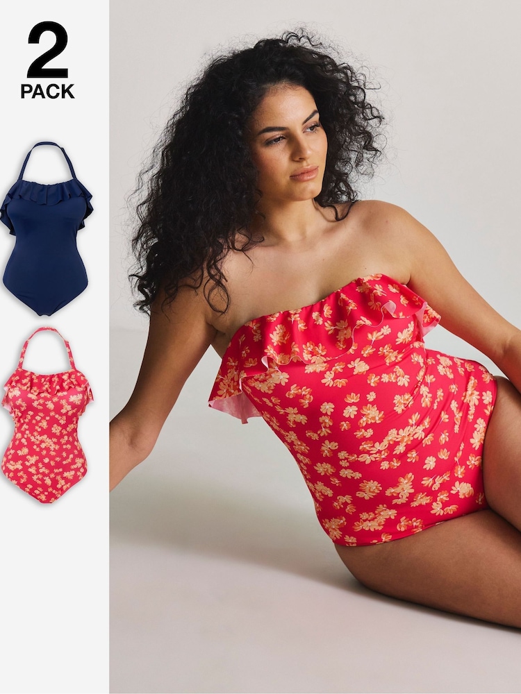 Simply Be Red Value Ruffle Swimsuits 2 Pack - Image 1 of 5 Simply Be Red Value Ruffle Swimsuits 2 Pack - Image 1 of 5