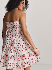 Simply Be White Cherry Print Shirred Bandeau Beach Dress - Image 2 of 4