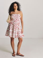 Simply Be White Cherry Print Shirred Bandeau Beach Dress - Image 3 of 4