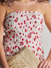 Simply Be White Cherry Print Shirred Bandeau Beach Dress - Image 4 of 4