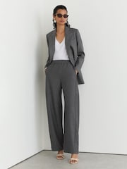 Reiss Grey Elle Petite Elasticated-Waist Barrel-Leg Trousers - Image 1 of 9