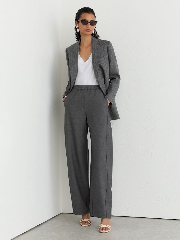 Reiss Grey Elle Petite Elasticated-Waist Barrel-Leg Trousers - Image 1 of 9 Reiss Grey Elle Petite Elasticated-Waist Barrel-Leg Trousers - Image 1 of 9