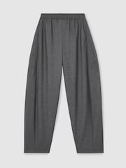 Reiss Grey Elle Petite Elasticated-Waist Barrel-Leg Trousers - Image 2 of 9