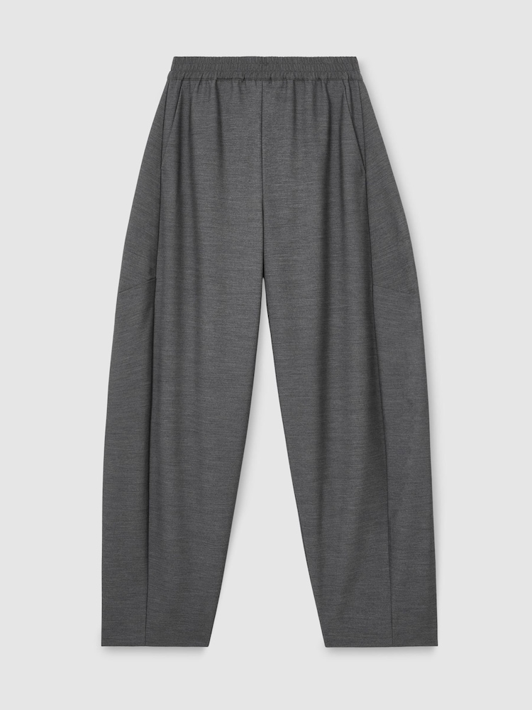 Reiss Grey Elle Petite Elasticated-Waist Barrel-Leg Trousers - Image 2 of 9 Reiss Grey Elle Petite Elasticated-Waist Barrel-Leg Trousers - Image 2 of 9