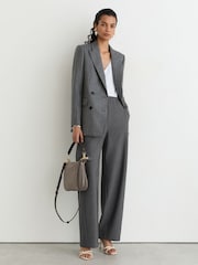 Reiss Grey Elle Petite Elasticated-Waist Barrel-Leg Trousers - Image 3 of 9