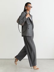 Reiss Grey Elle Petite Elasticated-Waist Barrel-Leg Trousers - Image 6 of 9