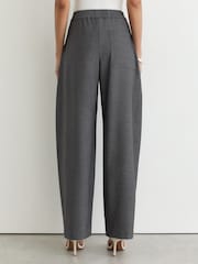 Reiss Grey Elle Petite Elasticated-Waist Barrel-Leg Trousers - Image 7 of 9