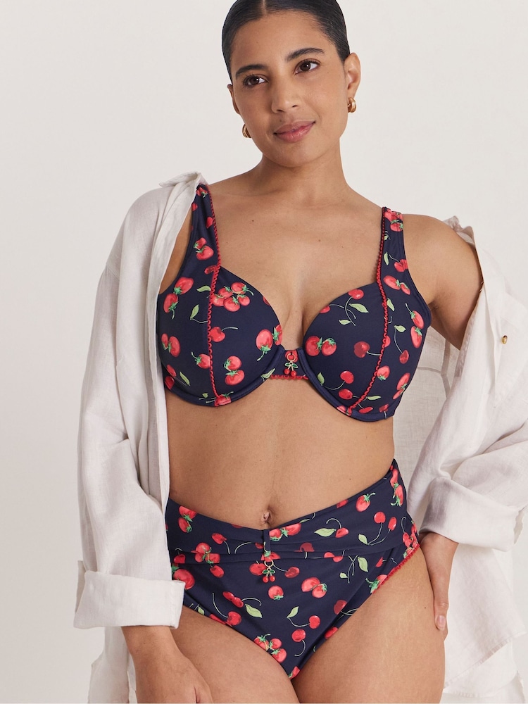 Simply Be Blue Cherry Print Bikini Briefs - Image 1 of 4