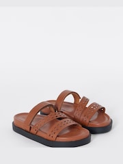 Simply Be Dark Brown Wide Fit Laser Cut Detail Footbed Sandals - Image 2 of 4