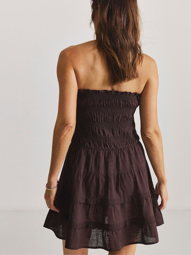 Simply Be Brown Shirred Bandeau Beach Dress - Image 2 of 4
