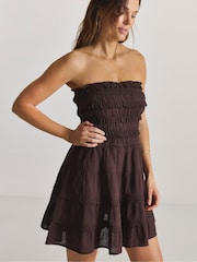 Simply Be Brown Shirred Bandeau Beach Dress - Image 3 of 4