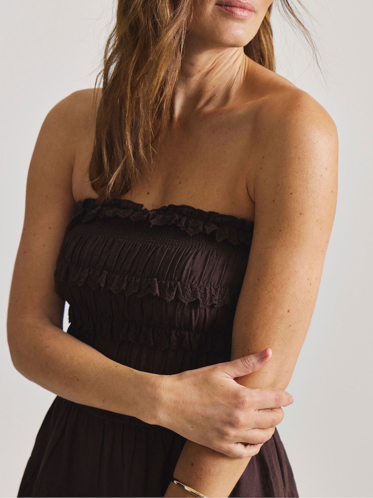 Simply Be Brown Shirred Bandeau Beach Dress - Image 4 of 4