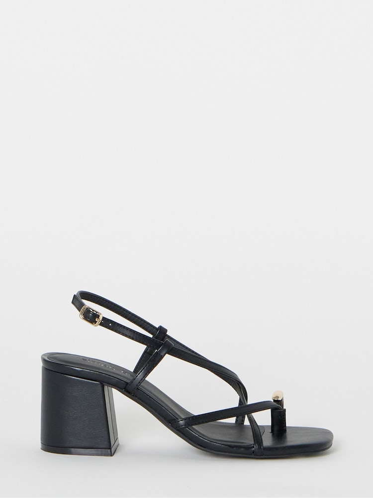 Simply Be Black Extra Wide Fit Toe Loop Hair Hardware Heeled Sandals - Image 2 of 4