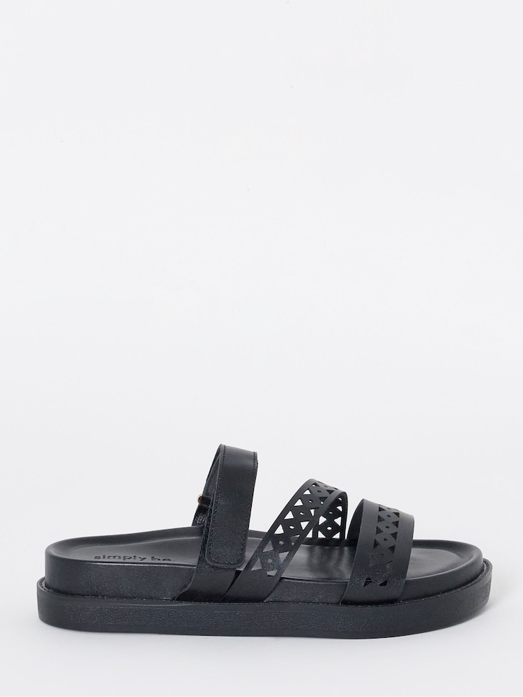 Simply Be Black Extra Wide Fit Laser Cut Detail Footbed Sandals - Image 2 of 4 Simply Be Black Extra Wide Fit Laser Cut Detail Footbed Sandals - Image 2 of 4