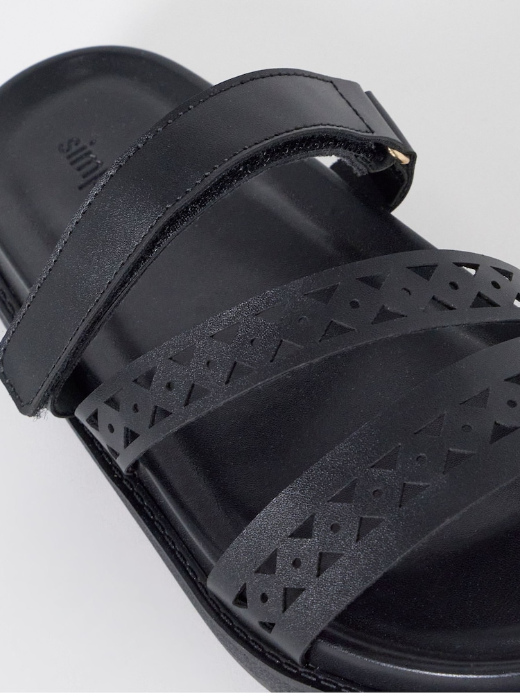 Simply Be Black Extra Wide Fit Laser Cut Detail Footbed Sandals - Image 4 of 4 Simply Be Black Extra Wide Fit Laser Cut Detail Footbed Sandals - Image 4 of 4