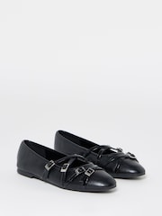 Simply Be Black Extra Wide Fit Multi Buckle Strap Ballerinas - Image 2 of 4