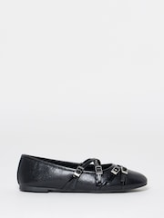 Simply Be Black Extra Wide Fit Multi Buckle Strap Ballerinas - Image 3 of 4