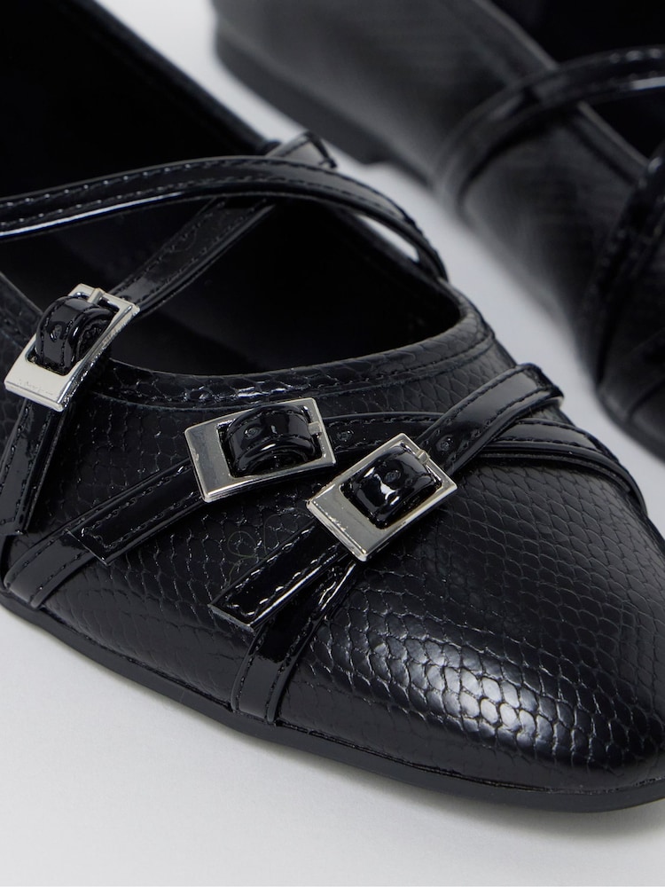 Simply Be Black Extra Wide Fit Multi Buckle Strap Ballerinas - Image 4 of 4 Simply Be Black Extra Wide Fit Multi Buckle Strap Ballerinas - Image 4 of 4