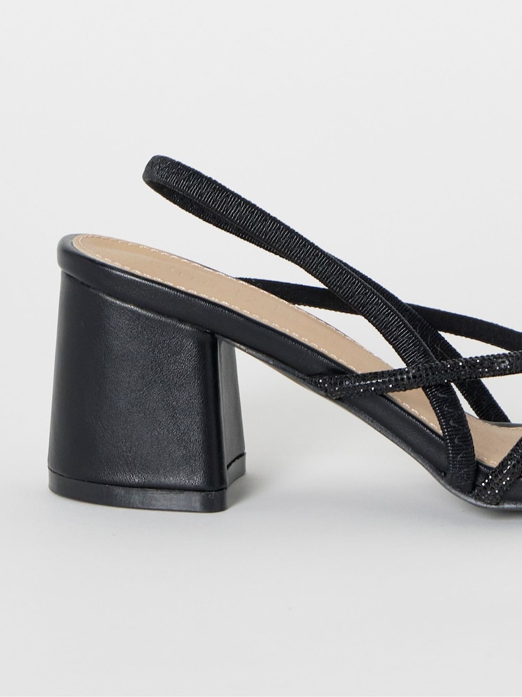 Simply Be Black Extra Wide Fit Strappy Low Block Heels Sandals - Image 4 of 4