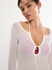 Weiß - Triumph Beach My Wear Long Sleeved Crochet Long Dress - Bild 3 von 5