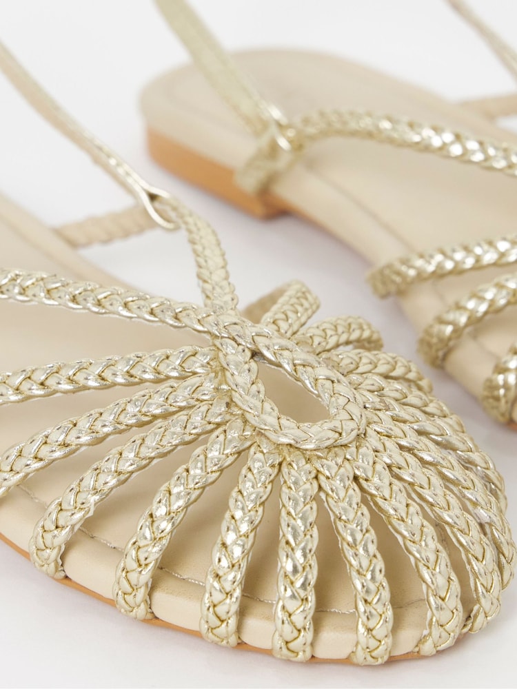 ذهبي - Simply Be Plaited Woven Flat Sandals - Image 4 of 4 ذهبي - Simply Be Plaited Woven Flat Sandals - Image 4 of 4
