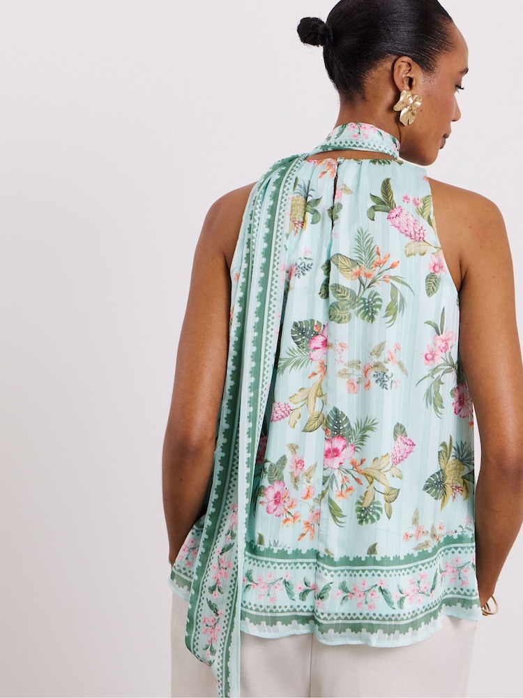 Joanna Hope Blue Halter Neck Drape Blouse - Image 2 of 4