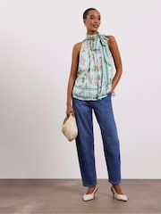Joanna Hope Blue Halter Neck Drape Blouse - Image 4 of 4