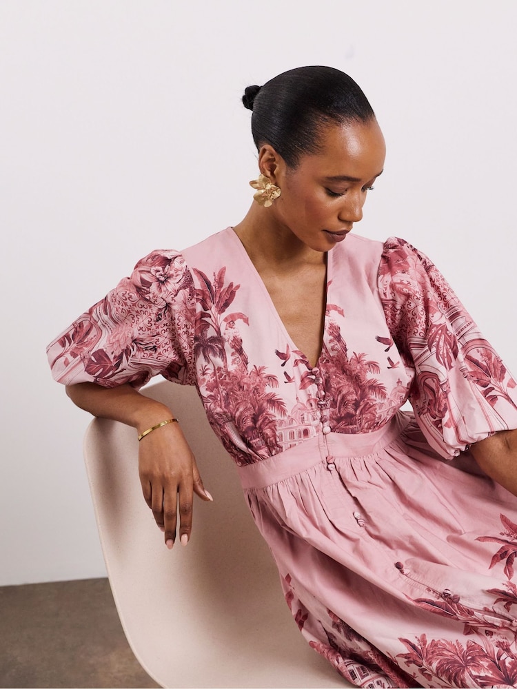 Joanna Hope Printed Dress With Broderie Hem - Imaginea 4 din 4