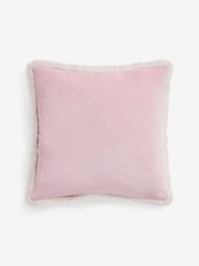 Pink 59 x 59cm Soft Velour Contrast Fringe Cushion - Image 1 of 2