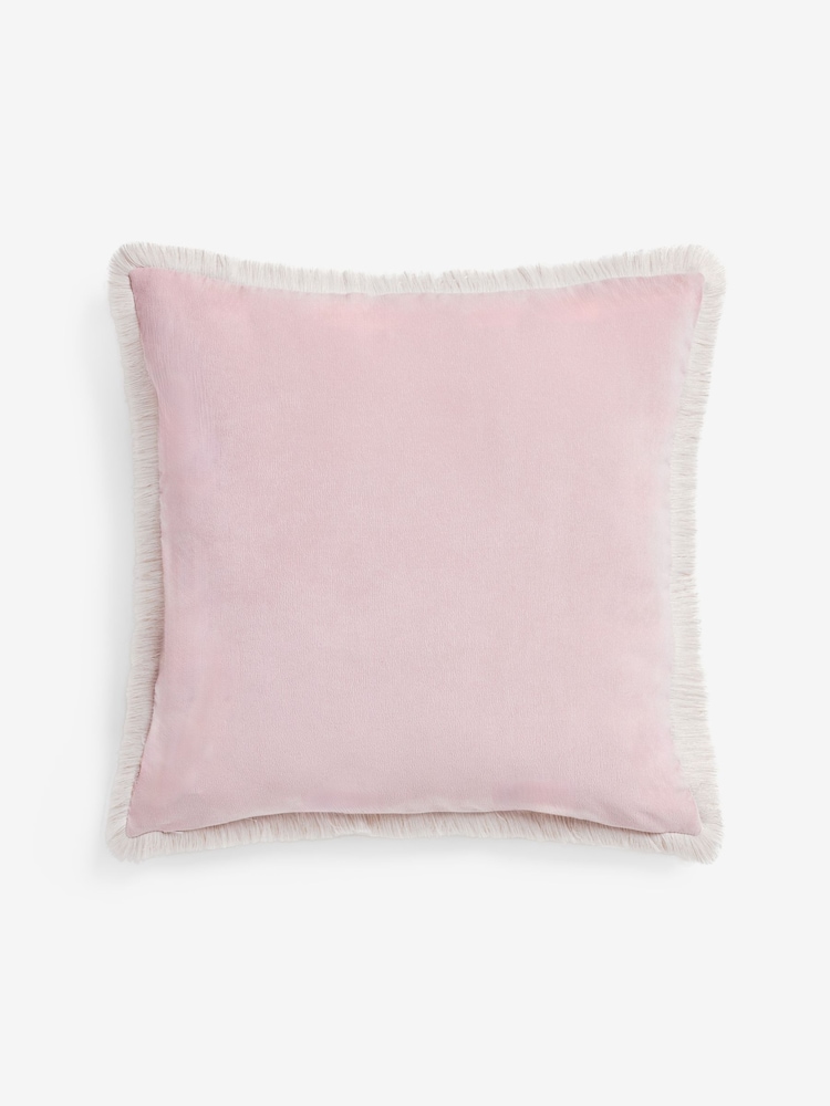 Pink 59 x 59cm Soft Velour Contrast Fringe Cushion - Image 2 of 2 Pink 59 x 59cm Soft Velour Contrast Fringe Cushion - Image 2 of 2