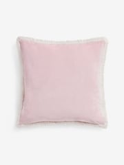 Pink 59 x 59cm Soft Velour Contrast Fringe Cushion - Image 4 of 4