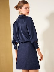 Friends Like These Rinse Wash Floral Embellished A Line Denim Mini Skirt - Image 6 of 6