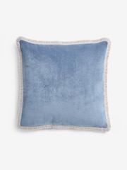 Light Blue 59 x 59cm Soft Velour Contrast Fringe Cushion - Image 1 of 2