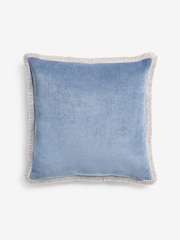 Light Blue 59 x 59cm Soft Velour Contrast Fringe Cushion - Image 2 of 2