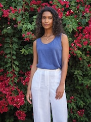 Pure Collection Blue Linen Sleeveless Vest Top - Image 1 of 3