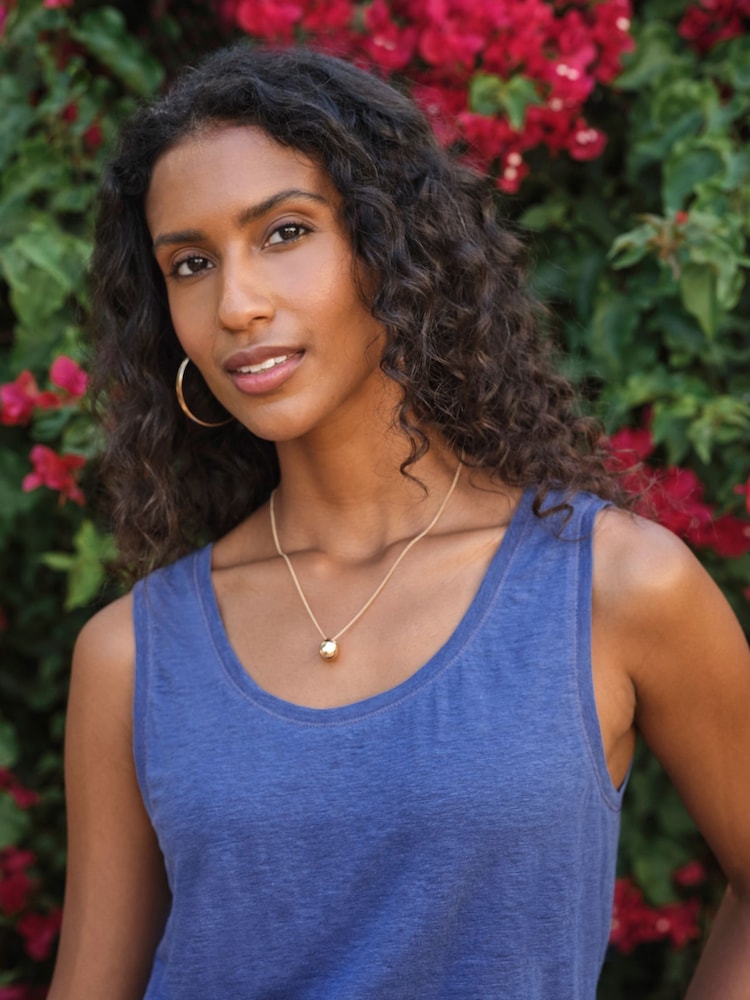 Pure Collection Blue Linen Sleeveless Vest Top - Image 3 of 3