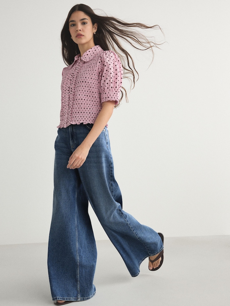 Mid Blue Wide Smart Palazzo Jeans - Image 2 of 6 Mid Blue Wide Smart Palazzo Jeans - Image 2 of 6