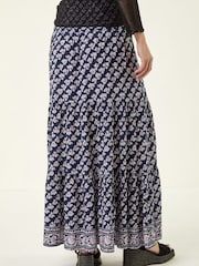 Roman Blue Floral Print Shirred Maxi Skirt - Image 2 of 5