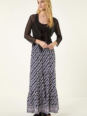 Roman Blue Floral Print Shirred Maxi Skirt - Image 4 of 5
