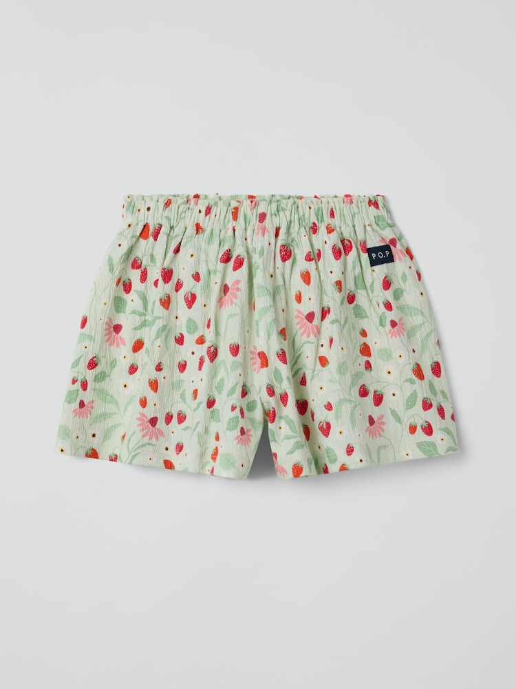 Polarn O. Pyret Green Strawberry Elasticated Shorts - Image 1 of 2