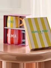 Set of 2 Pink and Yellow Mama and Mini Bright Stripe Mugs - Image 3 of 5