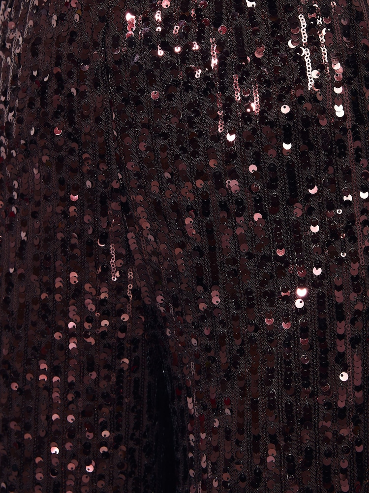 Friends Like These Chocolate Brown Petite Sequin Wide Leg Trousers - Image 6 of 6