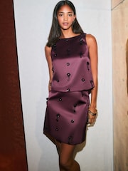 Friends Like These Burgundy Red Satin Embellished Mini Skirt - Image 3 of 5