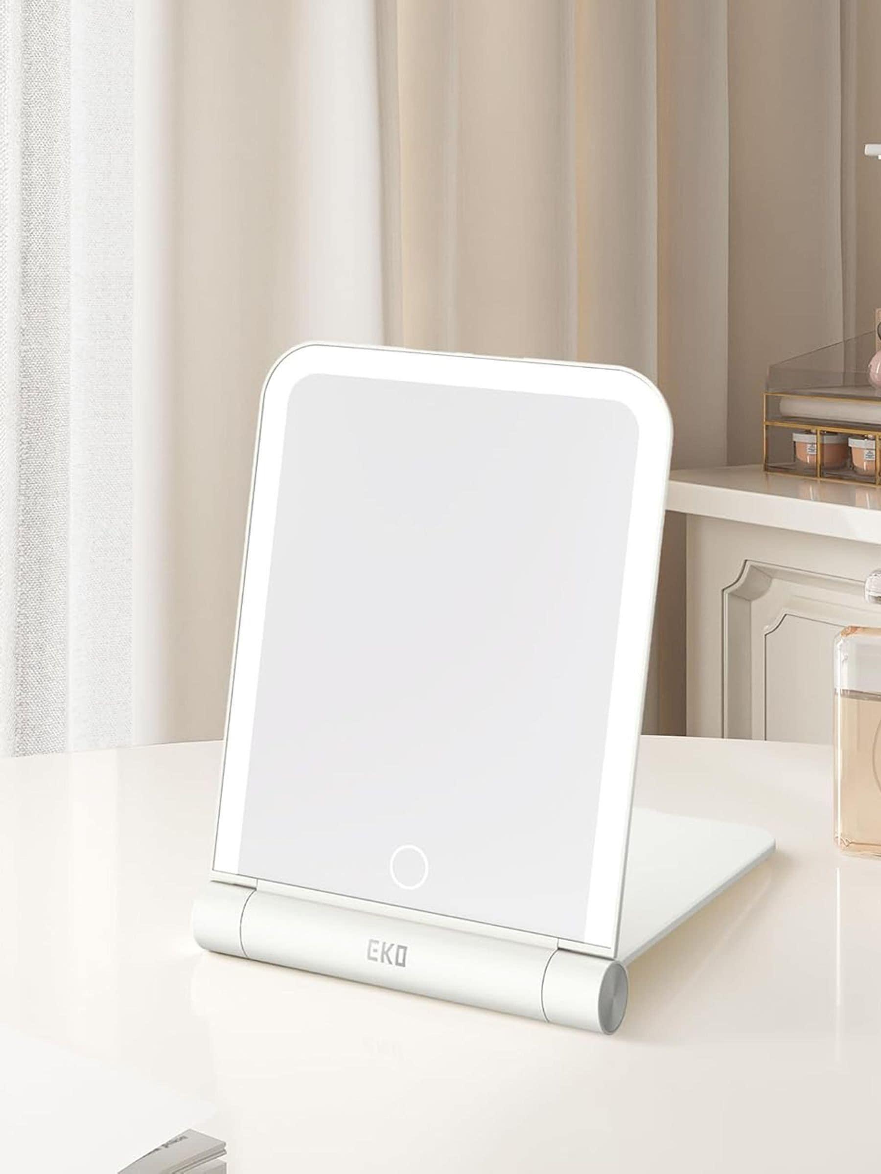 EKO iMira Travel Makeup Mirror 8", Foldable Portable LED Makeup Mirror with 3 Colour Lighting, Rechargeable Touch Screen, for Travel (White) - Image 3
