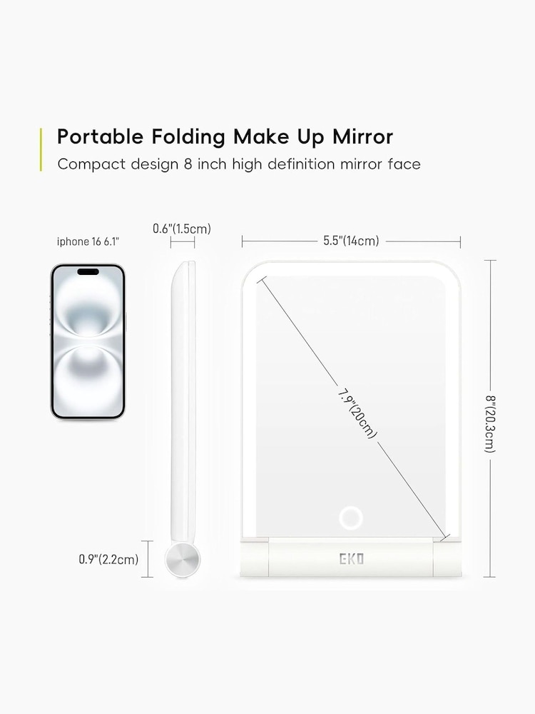 Eko White iMira Foldable Travel LED Mirror - Image 5 of 5 Eko White iMira Foldable Travel LED Mirror - Image 5 of 5