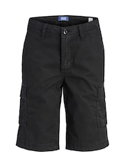 JACK & JONES Junior Black Relaxed Fit Cargo Shorts - Image 1 of 3