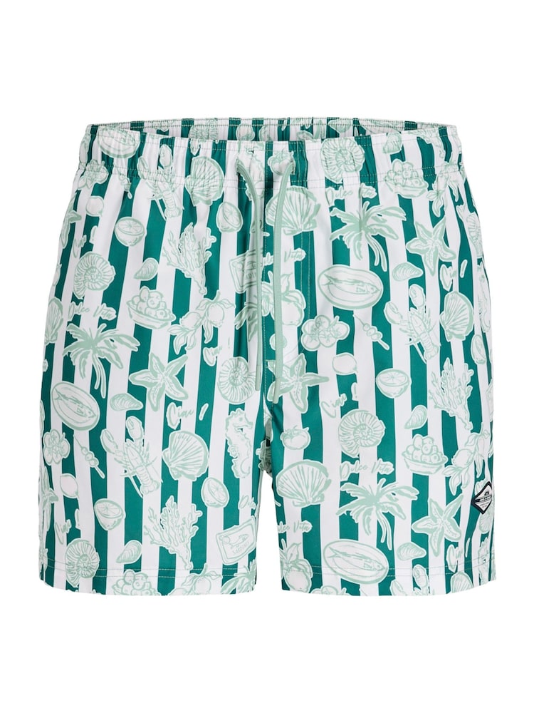 JACK & JONES JUNIOR Green Flamingo All-Over Print Swim Shorts - Image 1 of 2 JACK & JONES JUNIOR Green Flamingo All-Over Print Swim Shorts - Image 1 of 2
