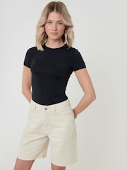 Threadbare Cream Denim Bermuda Shorts - Image 1 of 5