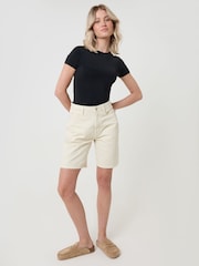 Threadbare Cream Denim Bermuda Shorts - Image 4 of 5
