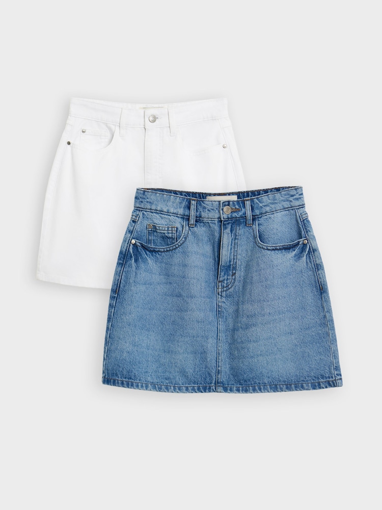 Threadbare Blue Denim Mini Skirts 2 Pack - Image 1 of 1 Threadbare Blue Denim Mini Skirts 2 Pack - Image 1 of 1